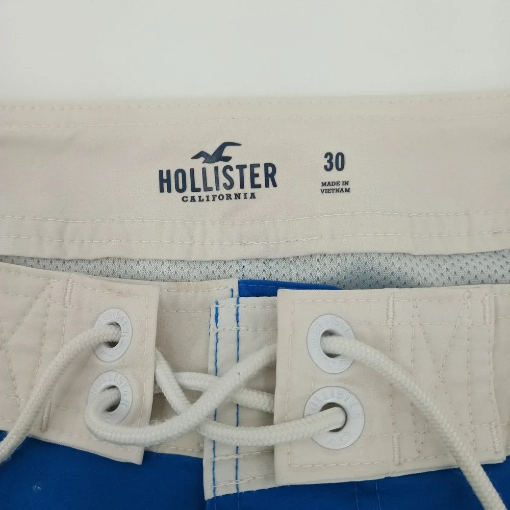 Hollister Mens Blue‎ Green Striped Board Shorts Swim Trunks Size 30 Colorblock